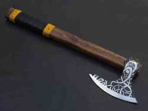 Nuevas llegadas: Hacha Vikinga de grado industrial con cabeza de acero de Damasco, mango de madera de fresno y grabado de león, 18 pulgadas - Product Image 4