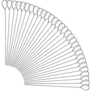 30 Spiedini Riutilizzabili in Acciaio Inox da 8 Pollici, Utensili per Barbecue per Grigliare Kebab, Carne e Pollo - Product Image 1