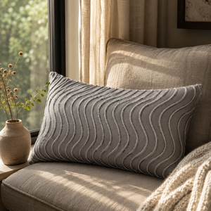 Modern Wave Embroidered Cushion Cover <b>Soft</b> Textured Fabric Decorative Lumbar Throw <b>Pillow</b> Case for Sofa LivingRoom Bedroom Decor - Product Image 5