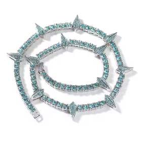 Collar de tenis de lujo con forma de diamante y circonitas azules, chapado en plata, para hombre y mujer - Product Image 4