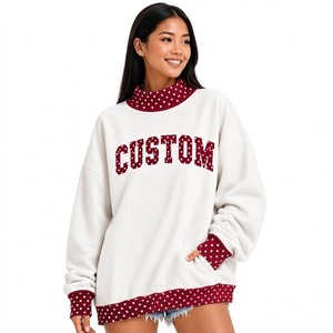 Sweat-shirt personnalisé à imprimé lettres pour femme, haut blanc à pois, pull ample et confortable à col montant, manches longues, mode décontractée - Product Image 1
