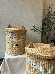 Juego de 2 Cestas Organizadoras de Oficina con Forma de Zorro, Cestas de Mimbre con Tapas para Vajilla, Diseño Bohemio, Capacidad de 3-6L - Product Image 2