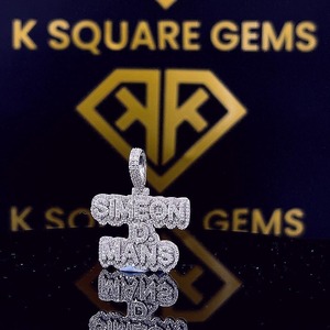 Royal Cust Letter Initial <b>Name</b> Pendant Gold Plated VVS Moissanite Hip Hop <b>Chain</b> Pass Diamond Tester IGI Certified Unisex Fine - Product Image 2