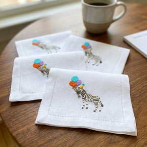 Embroidery Zebra <b>Balloons</b> Fold Cocktail Napkin Luxury Linen Hemstitch Beverage Napkin Handmade Durable Reusable Bar Home - Product Image 1