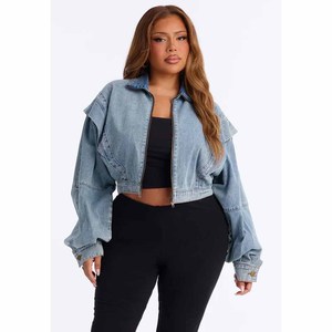 Chaquetas Vaqueras Personalizadas para Mujer, Chaqueta de Mezclilla de Algodón Lavado con Bordado, OEM ODM - Product Image 3
