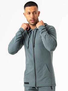 Sweat-shirts gris en gros, épais, sans cordon, à capuche, personnalisables avec logo imprimé numériquement, en coton, coupe oversize pour hommes - Product Image 4