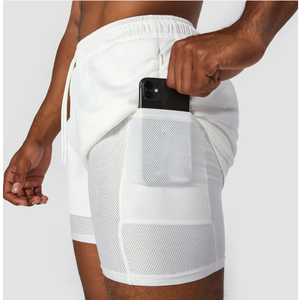 Men's <b>White</b> Quick Dry Sport <b>Shorts</b> Elastic Waist Solid Color Mesh Liner <b>Short</b> Length Athletic Wear 2026 OEM Men's 2 Pack Solid - Product Image 6