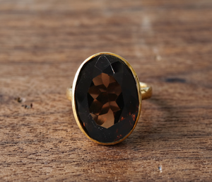 Natural Smoky Quartz Gemstone 925 <b>Solid</b> Sterling <b>Silver</b> Gold Plated Handmade Certified Gothic Jewelry Ring for Black Friday - Product Image 1
