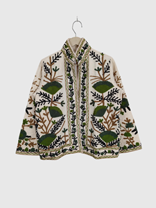 Veste à col mandarin à motif floral brodé à la main, manches longues, coton, taille plus pour femmes, vêtements d'automne - Product Image 2