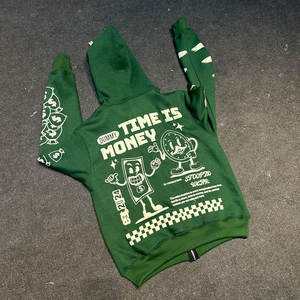 Ensemble de survêtements pour hommes 100% Coton, coupe oversize, style pantalon uni empilé, avec col zippé quart de tour et broderie de logo personnalisée - Product Image 2