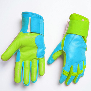 Guantes de Bateo de Cuero Personalizados al Por Mayor, Color Verde Azul, Acolchados, con Cierre de Gancho y Bucle, Soporte para Muñeca, Unisex, para Adultos, Tallas XL XXL - Product Image 1