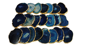 Handmade Gemstone Blue Agate Coasters With Golden Plating Wholesale For Gift Buy Online From Amayra Crystals Exports India - Product Image 1