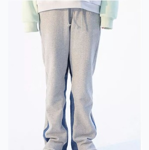 Men's Gray Sweatpants With Blue Side Stripe Elastic Waist Drawstring Casual Autumn Knitted Cotton Pants - Product Image 1
