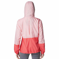 Blouson bomber léger imperméable à capuche pour femme, en satin, avec blocs de couleur, fermeture éclair, idéal pour l'hiver et les activités de plein air, rose corail contrastant