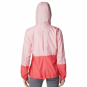 Women's Color Block Hooded <b>Waterproof</b> Satin Stand Lightweight Zipper Bomber <b>Jacket</b> Winter Outdoor Wear <b>Pink</b> Coral Contrast - Product Image 2