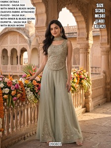 Salwar Kameez brodé élégant avec pantalon palazzo, coupe ample longueur ras du sol, style indien pakistanais, robe pour femme pour mariage - Product Image 2