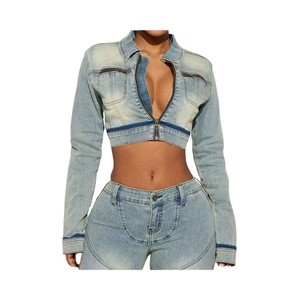 Tops de mezclilla de alta calidad para mujer, de manga larga, estilo cropped, con capucha, estilo urbano, nueva moda. - Product Image 4