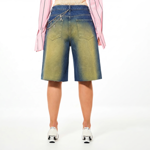 High Quality Stonewashed Women's High Waist Gradient Wash Denim <b>Shorts</b> Straight Leg Casual Summer Style Women Wash Jorts - Product Image 2