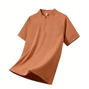 T-shirt de sport pour homme à demi-zip, extensible, couleur unie, manches courtes, coupe classique, style streetwear, respirant pour la course à pied, la gym et le fitness - Product Image 3