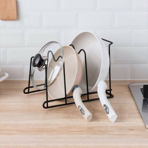 Support de Rangement Moderne et Écologique pour Casseroles et Poêles, en Acier Inoxydable, Étagère de Cuisine en Métal Noir avec Support pour Couvercles, Design Unique - Product Image 5