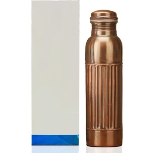 Juego de 2 Botellas de Agua de Cobre Puro de Alto Brillo con Logotipo Personalizado, Diseño Cilíndrico Acanalado Vertical, Antiderrames, para Deportes, Venta al Por Mayor - Product Image 6