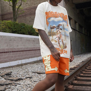 Ensemble T-shirt et short en coton lavé personnalisé pour homme, 2 pièces, impression sérigraphique, style survêtement - Product Image 5