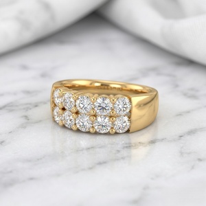 1.55CTW Round Cut Cluster Set Double Row <b>Statement</b> <b>Ring</b> - Product Image 1