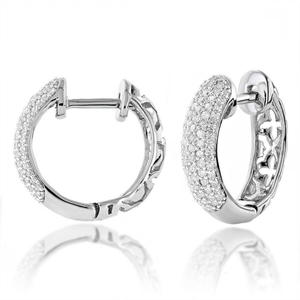 Boucles d'oreilles créoles en or blanc 10 carats avec diamants naturels ronds de 1,00 carat au total |   Créoles Huggie Pavées à Griffes, Bijoux Fins pour Femme, Cadeau de Luxe - Product Image 2