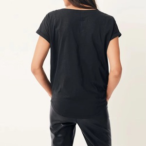 Women's Black Short Sleeve T-<b>Shirt</b> With Embroidered <b>Star</b> Design Scoop Neck Loose Fit Casual Jersey Fabric All Seasons - Product Image 2