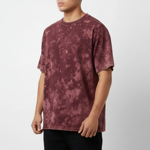 Custom Vintage Acid Wash <b>Maroon</b> T-Shirt| Heavyweight Mineral Wash Men Oversized Streetwear Tee| Drop Shoulder Cotton Plain <b>Top</b> - Product Image 5