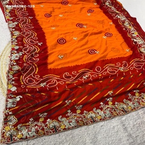 Good Quality Peliya with Bandhani Print & Butti & Multi-Cording Motif-work C-Pallu <b>Saree</b>-Running <b>Blouse</b> Supplier from Surat - Product Image 1