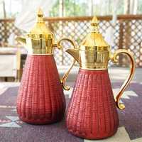 Cafetera Árabe de Lujo Dallah de Acero Inoxidable Dorado y Plateado, Servidor Tradicional de Café de Oriente Medio y Regalo Herencia