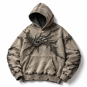Sweat-shirt à capuche pour homme, style streetwear, lourd, avec motif 3D embossé, effet vintage, design attrayant. - Product Image 1