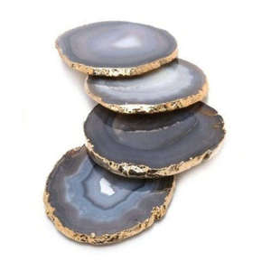 Polished Unakite Slice Pendulum Handmade Reusable Natural Gemstone Decorative Items Free Form Shape Gold Rimmed Home Decoration - Product Image 1