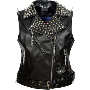 Custom Genuine Leather Studded Punk Biker Vest Motorcycle Sleeveless <b>Jacket</b> with Spikes Chains Belt for Men <b>Women</b> - Product Image 1