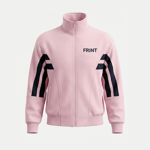 Chaquetas de invierno para mujer con cuello, manga larga, holgadas, con cremallera y rayas, abrigos OEM ODM, logotipo personalizado, sudadera con capucha lisa, forro polar 100% - Product Image 4