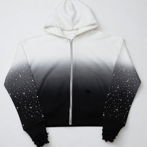 Custom Manufacturers <b>Zip</b> up Acid Wash Spider Print Oversize logo Rhinestone Black Clothing Hoodie for Men - Product Image 1