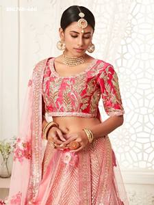 Conjunto de Lehenga-Choli en rosa rubor con diseño en A y detalles de red suave, hilo, lentejuelas, Dori y Zari, de proveedor de la India. - Product Image 3