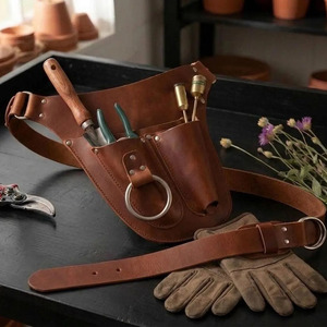 Ceinture porte-outils de fleuriste artisanale en cuir véritable, étui pour ciseaux de jardinage, marque privée, à vendre - Product Image 2