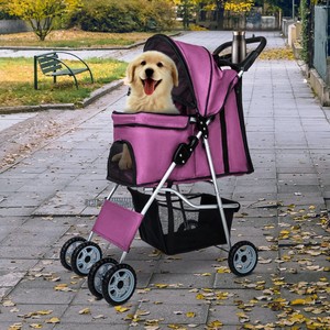 Buggy plegable impermeable para mascotas con sistema de freno trasero y entrada con cremallera para viajes al aire libre con perros o gatos - Product Image 6