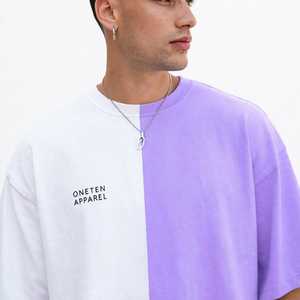Camiseta de Hombre Oversize de Color Liso con Bloques de Color, de Punto Grueso, Blanca, de Manga Corta, Cuello Redondo, Estilo Urbano - Product Image 6