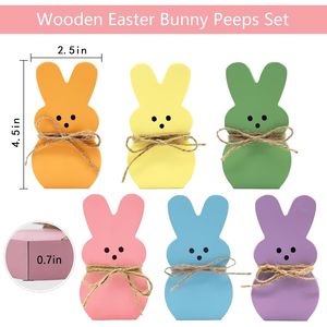 Set di 6 Coniglietti in Legno per Decorazioni Pasquali, Ornamenti per Casa, Mensola, Tavolo e Vassoio a Più Livelli per la Stagione Primaverile - Product Image 5