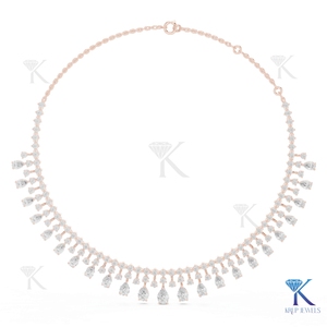 Collier élégant en or massif 14K 18K avec diamants ronds de laboratoire et pendentif poire gradué, motif floral à franges, pour femme, idéal pour mariages et soirées. - Product Image 4