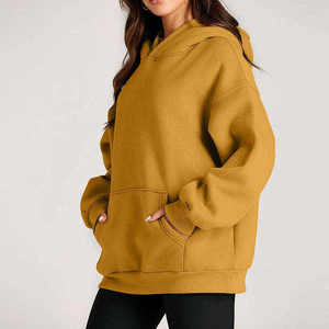 Sweat-shirt à capuche surdimensionné personnalisé pour femme, couleur unie, manches longues, en molleton de coton, avec poches, respirant, pour l'hiver - Product Image 2