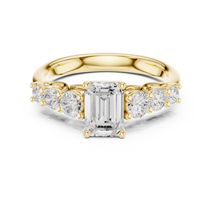 Anillo de Compromiso de Oro Amarillo con Diamante Corte Esmeralda, Anillo de Boda de Tres Piedras para Mujer - Product Image 4