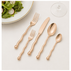 Handcrafted Luxury Wavy Handle Cutlery Set Undulating Sphere <b>Flatware</b> for Fine Dining and Modern Wedding Table Decor - Product Image 2