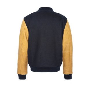 เสื้อแจ็คเก็ตวาร์ซิตี้สีกรมท่าสำหรับผู้ชาย แขนเสื้อทำจากหนัง PU ติดกระดุมด้านหน้า คอตั้ง กันลม สวมใส่สบายในฤดูใบไม้ร่วง บริการ OEM - Product Image 2