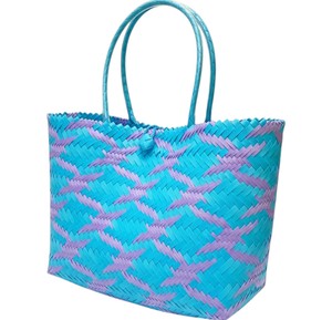 Sac à main en plastique tissé violet pastel et bleu personnalisé, sac fait main, sac fourre-tout tendance pour le shopping quotidien - Product Image 2
