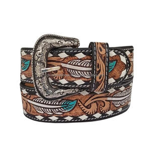 Cinturón de herramientas de mano de cuero con estampado floral occidental personalizado para hombres y mujeres con conjunto de hebilla antigua - Product Image 4