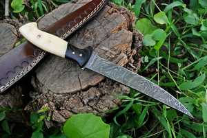 OEM Handmade Damascus Steel Fillet <b>Knife</b> Fixed Blade Fishing <b>Knife</b> with <b>Bone</b> Wood <b>Handle</b> Leather Sheath - Product Image 5